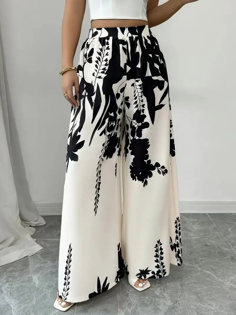 Women's Tropical Print Wide-Leg Pants