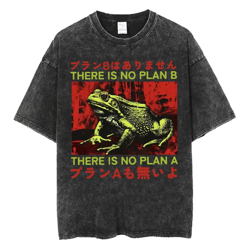 The Horrors Are Never Ending Yet I Remain Silly T-shirt Funny Japanese Style Frog Retro Washed T Shirt Men's Oversized Tees Tops