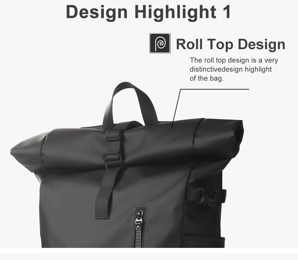 Heroic Knight Men's Backpack Waterproof Roll Top Backpack Women Travel Expandable USB Charging Large Capacity Laptop Bag Mochila