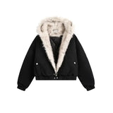 Y2K American Black Retro Wool Collar Thickened Cotton Jacket Men And Women Fashion Punk Vintage Streetwear Loose Casual Jackets