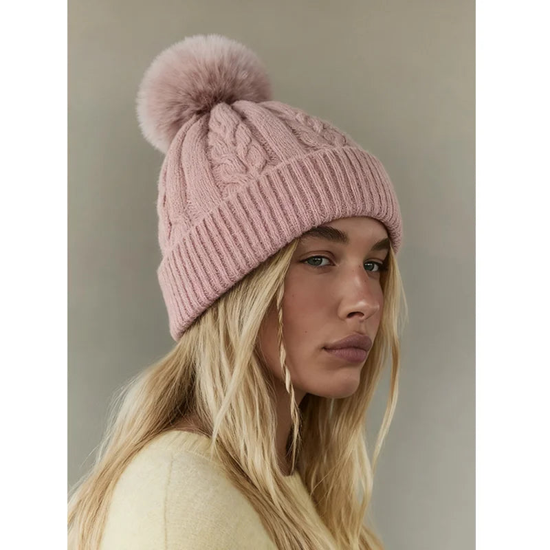 Women warm beanie hat men Plush and thickened cap winter ear protection high-end ski hat warm big head knit hat women's winter