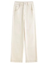 FSLE Straight High Waist Jeans for Women Winter Solid Simple All-match 2025 New Long and Short Versatile Pants Korean Style