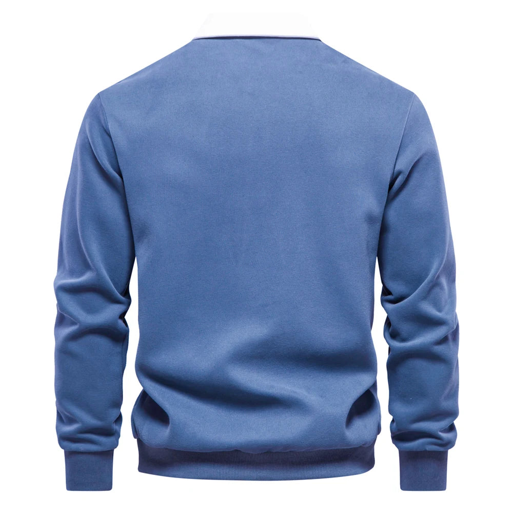 Men’s Cotton-Blend Polo Collar Sweatshirt