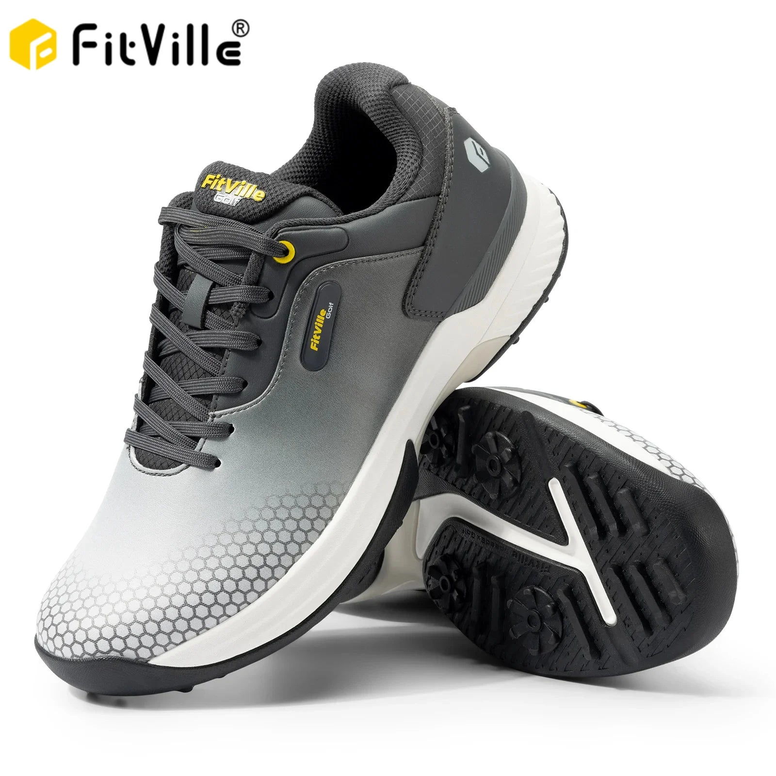 FitVille Wide Men's Golf Shoes Non-Slip Wear-Resistant Comfortable Pickleball Sports Shoes Suitable for Swollen Feet Relieve Toe