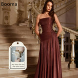 Booma Mermaid Strapless Pleat Shiny Brown Evening Dresses Formal Party Gowns for Women Sleeveles Elegant Prom Gown Customize