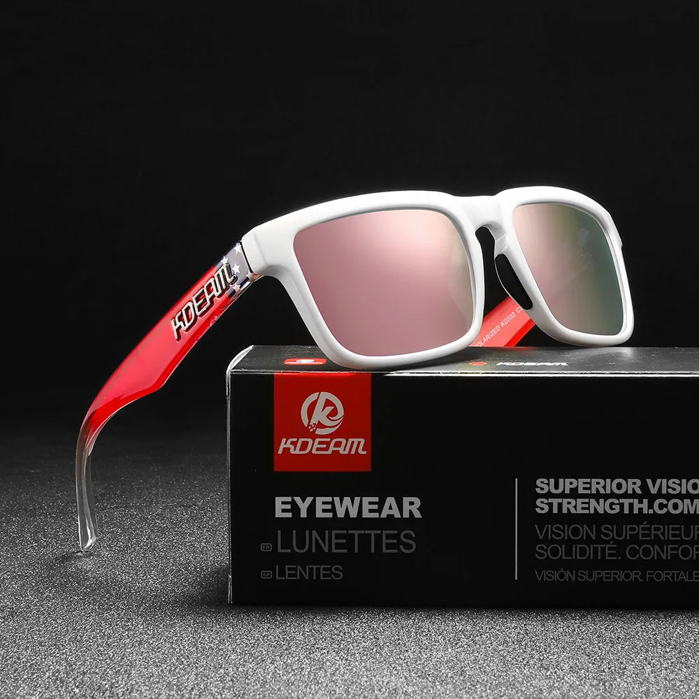 KDEAM Men's Polarized Sunglasses Fishing Lifestyles Mirrored Color Blocking Sun Glasses Women Legend Square Sunglass With Box