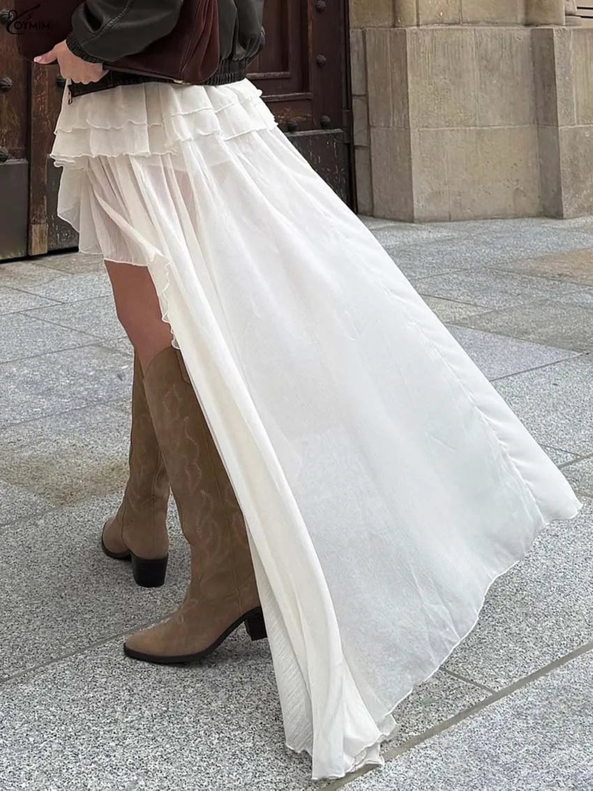 O.Y.MIMI Apricot Pleated Maxi Skirt – Elegant Floor-Length