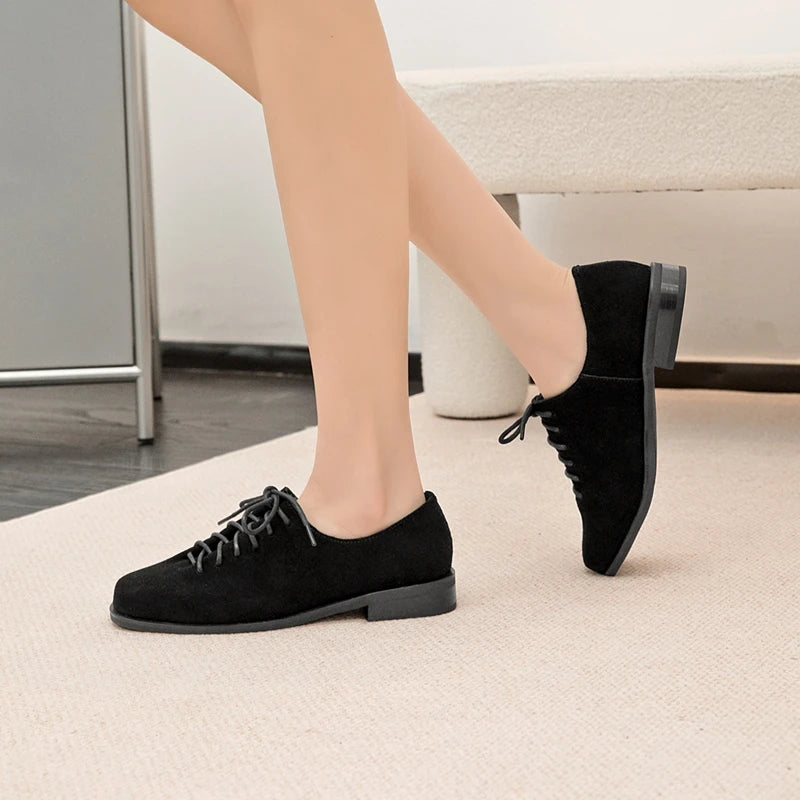 AIYUQI Women's Genuine Leather Lace-Up Oxford Loafers