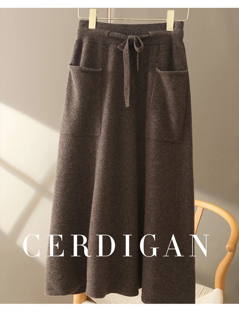 Wool A-Line Midi Skirt – Women's Knit Autumn Winter