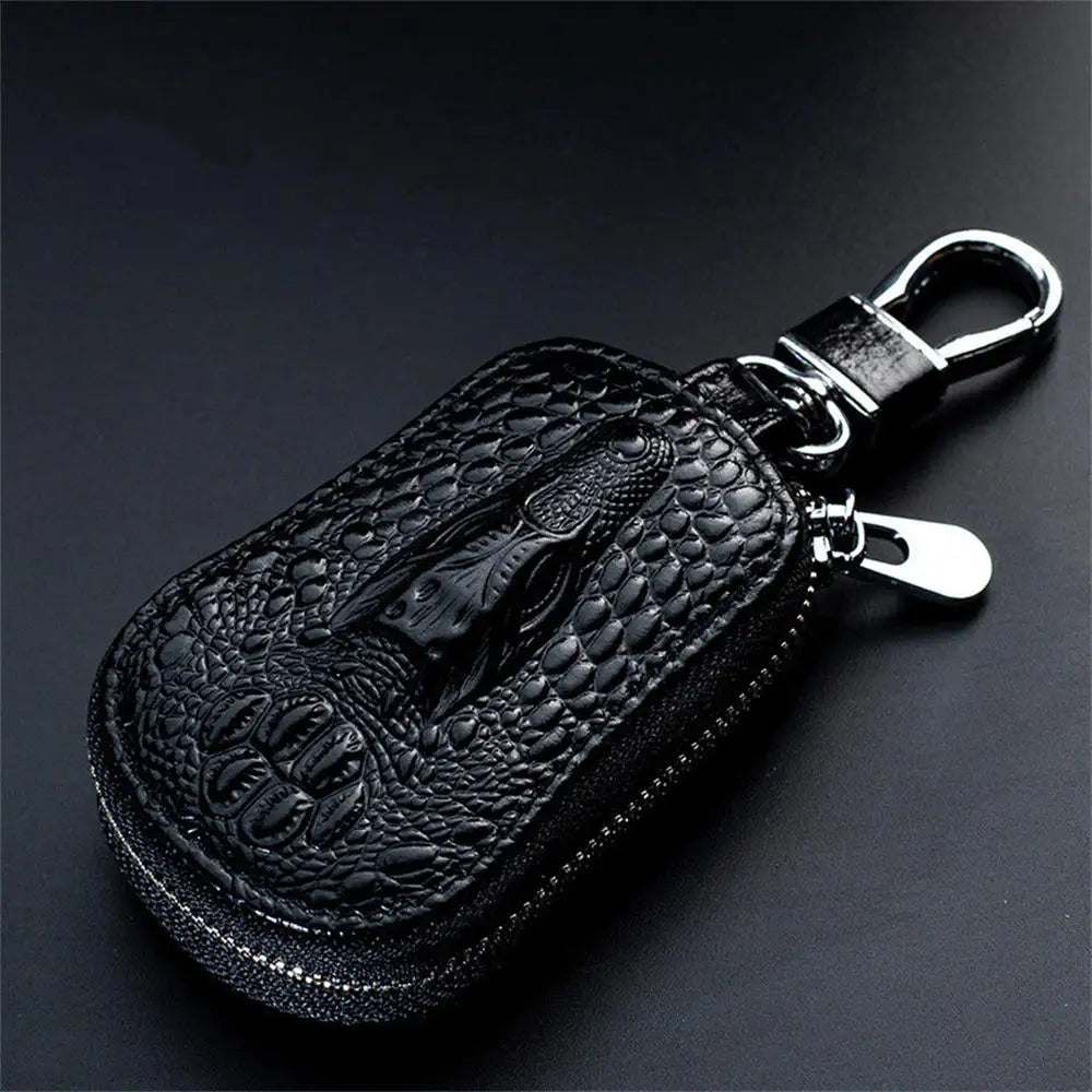Portable Keychain Wallet for Men Women Large-Capacity Double Zipper Key Pouch Bag Suede Leather Key Case Unisex Coin Purse