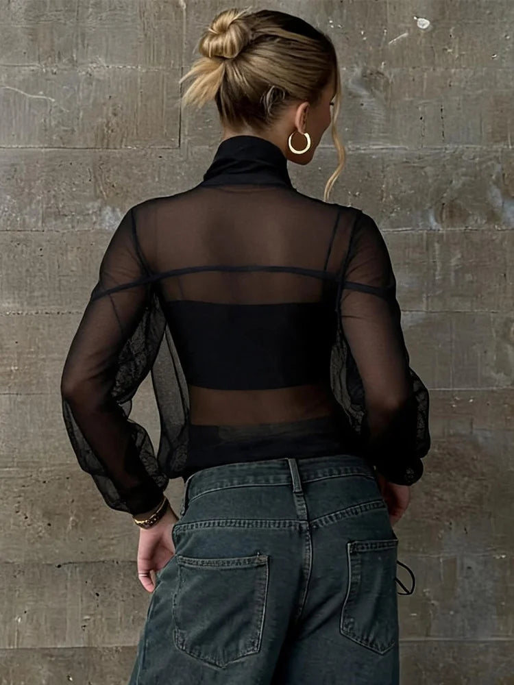 Women's Sheer Striped Stand-Collar Layering Jacket