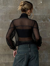 Women's Sheer Striped Stand-Collar Layering Jacket