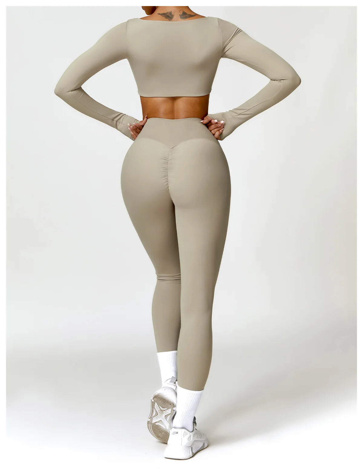 2-Piece Women's High-Waist Yoga Set – Seamless Long Sleeve Workout Suit