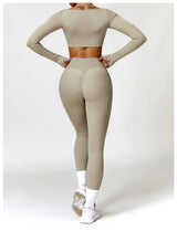 2-Piece Women's High-Waist Yoga Set – Seamless Long Sleeve Workout Suit