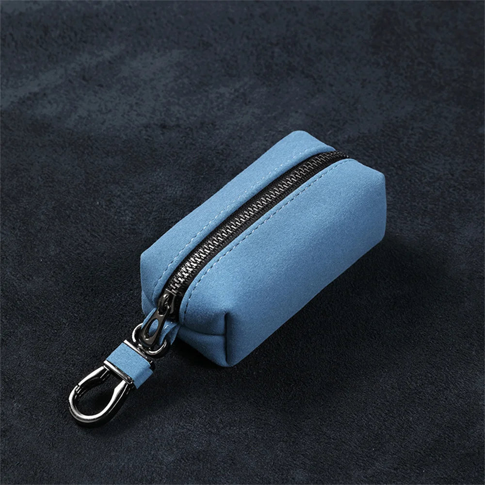 Portable Keychain Wallet for Men Women Large-Capacity Double Zipper Key Pouch Bag Suede Leather Key Case Unisex Coin Purse