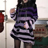 Gothic Striped Distressed Unisex Sweater