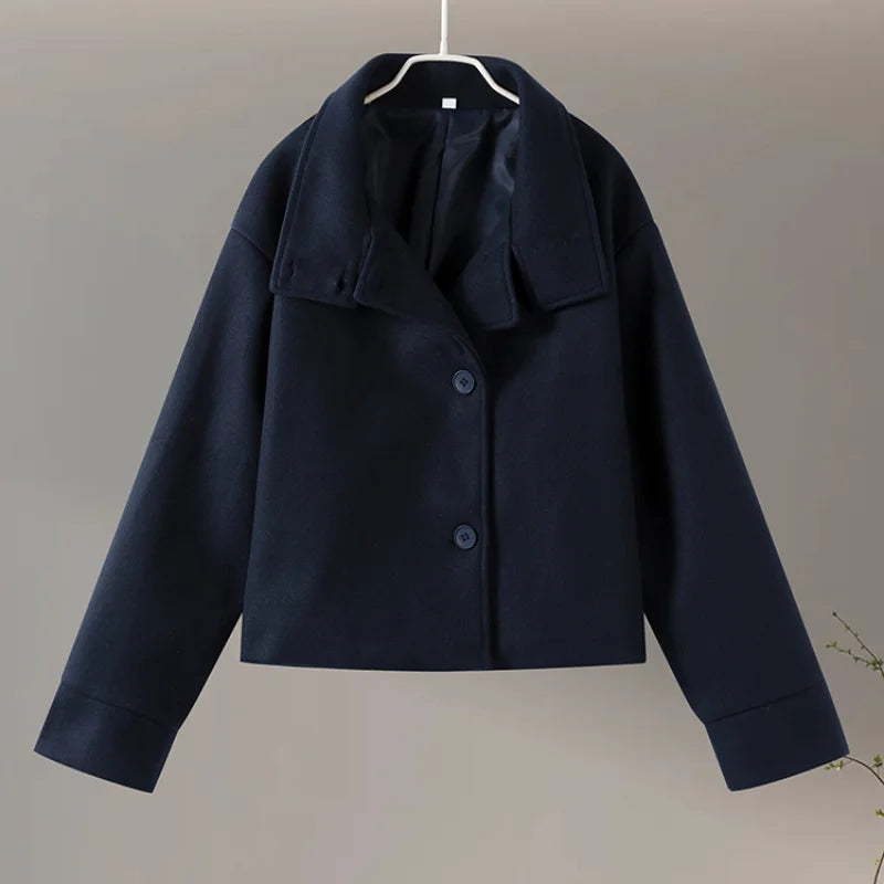 Stand Collar Woolen Short Coat