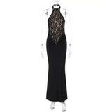 Lace Halter Backless Maxi Dress - Off-Shoulder Bodycon Party Gown