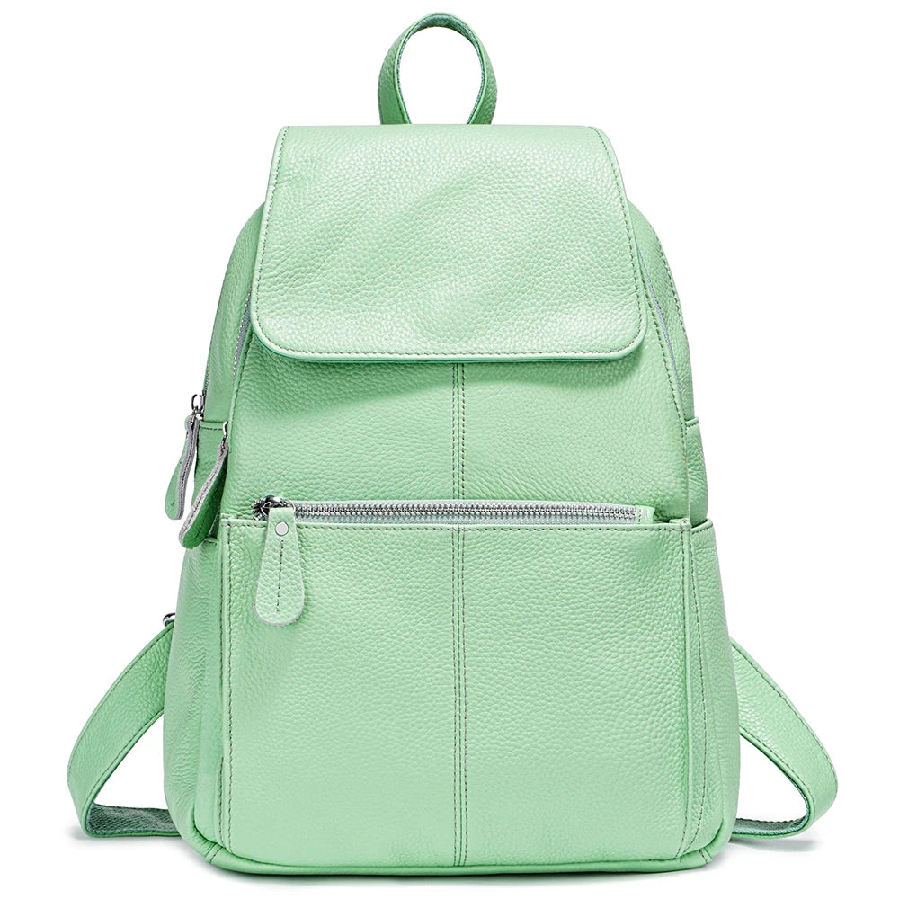 Zency Stylish White Black Genuine Leather Women Backpack A++ Quality Anti-theft Large Capacity Knapsack Travel Designer Rucksack