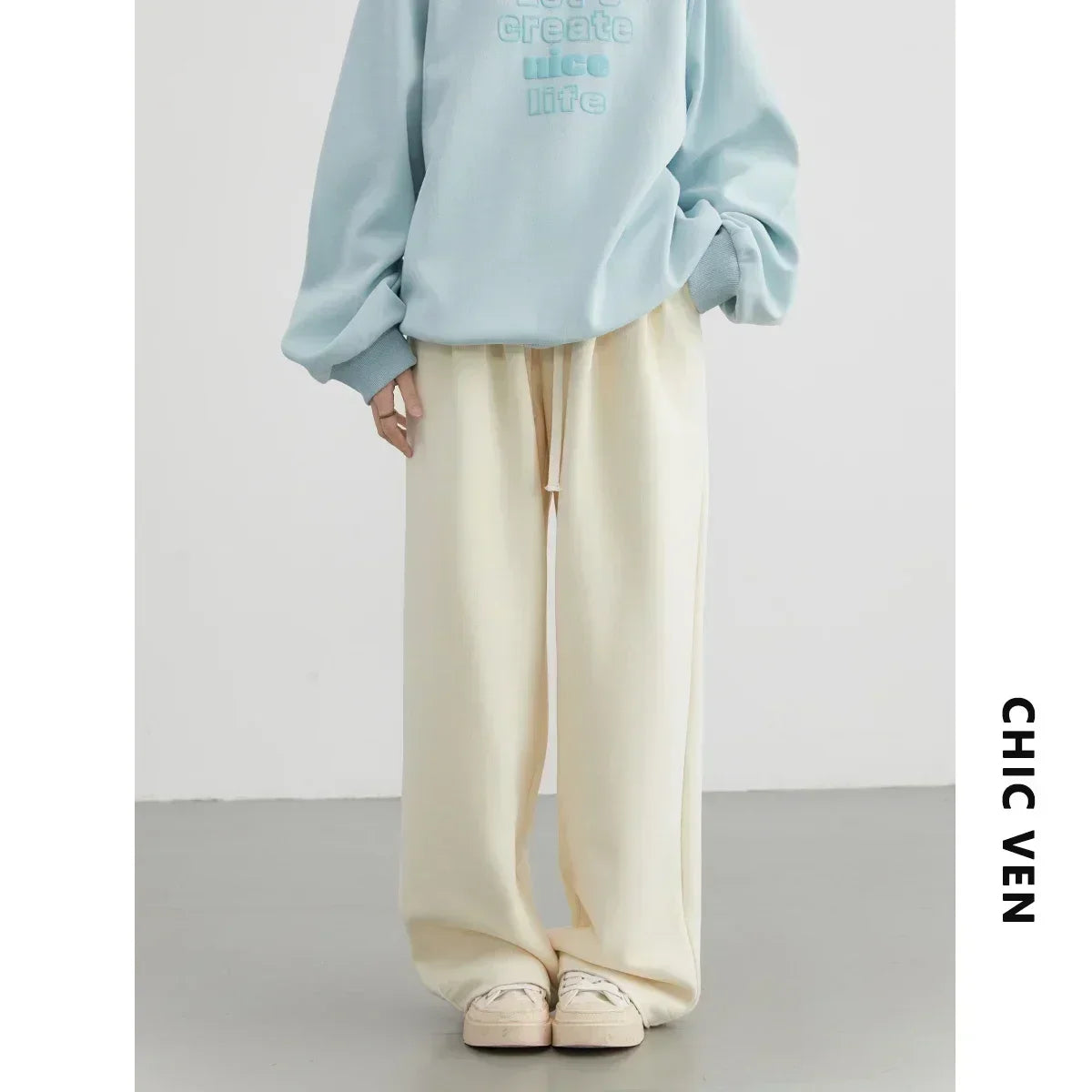 Women's High-Waisted Drawstring Wide-Leg Pants