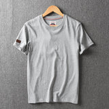 Summer New American Retro Short-sleeved O-neck Solid Color T-shirt Men's Fashion Simple 100% Cotton Washed Casual Sport Tops