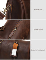 Men's Crazy Horse Leather Duffle Bag Large Capacity Travel Luggage Bag Fits 15'' Laptop & Shoes Durable Totes Bags for Business