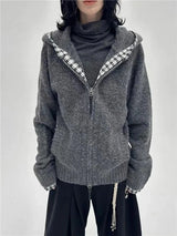 Korean Fashion Sweatshirts Harajuku Gothic Printed Coats Jackets Subculture Vintage Faux Fur Hooded Women Casual Y2k Clothing