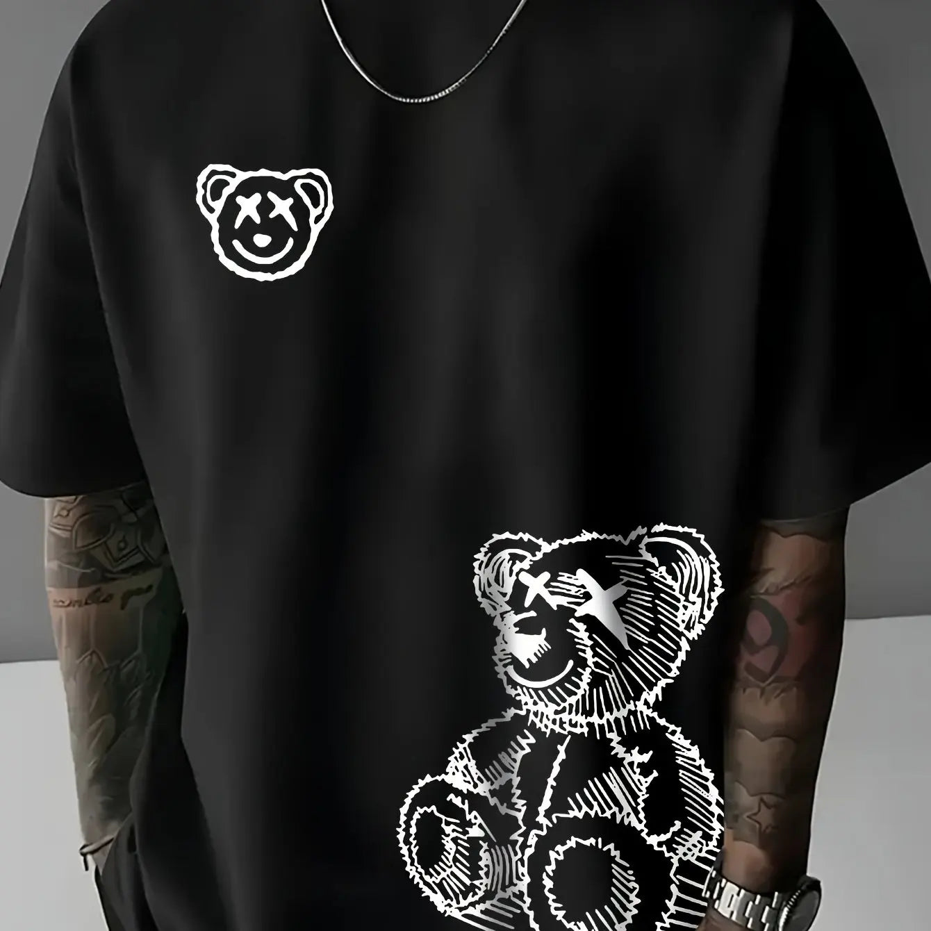 Men's Cartoon Bear 100% Pure Cotton Graphic Tee