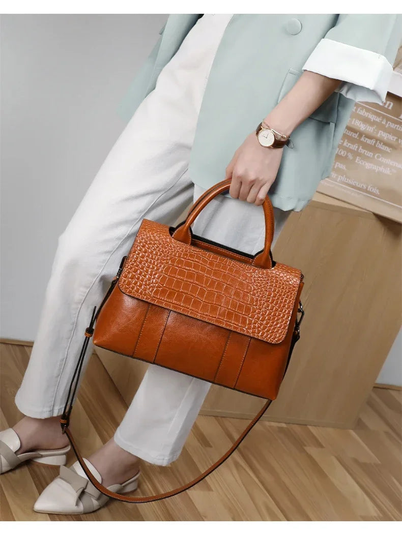 Women's Cow Real Leather Crossbody Bag Female Cowhide Designer Luxury Shoulder Bags Ladies Casual Retro Large Capacity Handbag