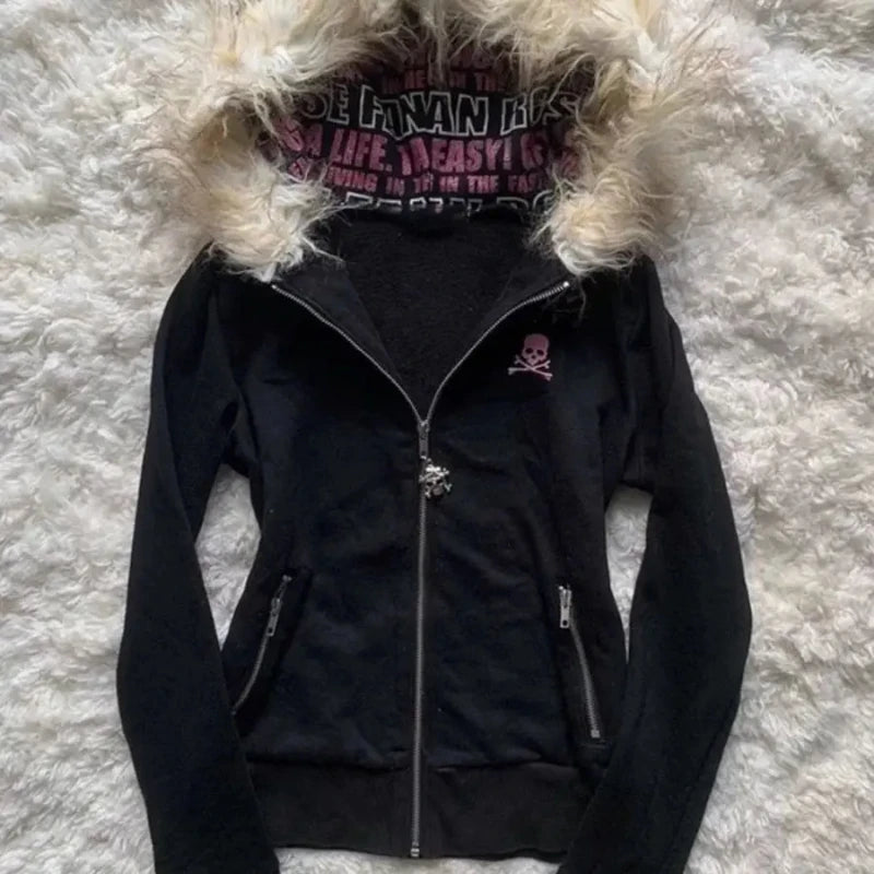 Women’s Retro Zip-Up Hoodie with Slight Stretch