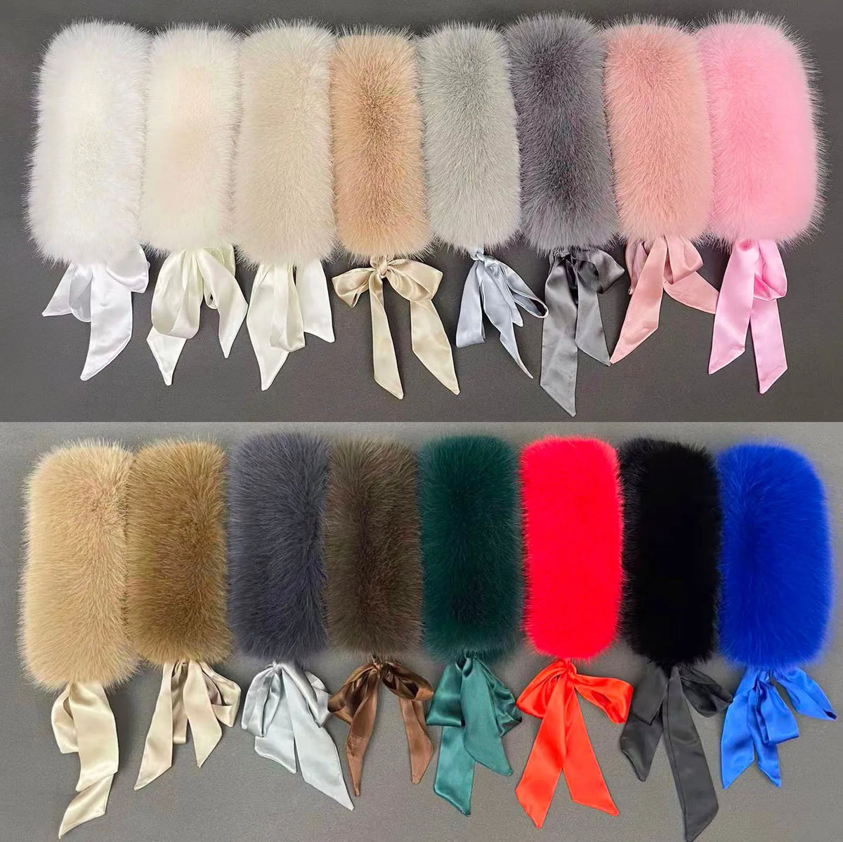 Fluffy Faux Fur Headband Neckerchief 2 in 1 Winter Thermal Plush Ear Warmer Collar Scarf  Satin Ribbon Bow Women Hair Band