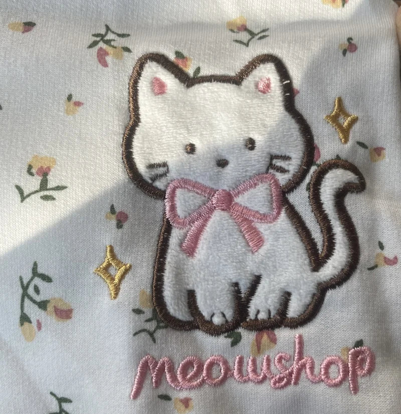 Women's Cat & Floral Print Zip-Up Hoodie