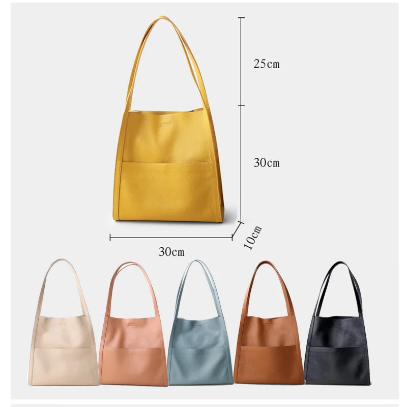 2025 New Women Bag Female Luxury Fashion Shoulder Bags Lady Soft 100% Cowhide Genuine Leather Niche Design Tote Bucket Handbag