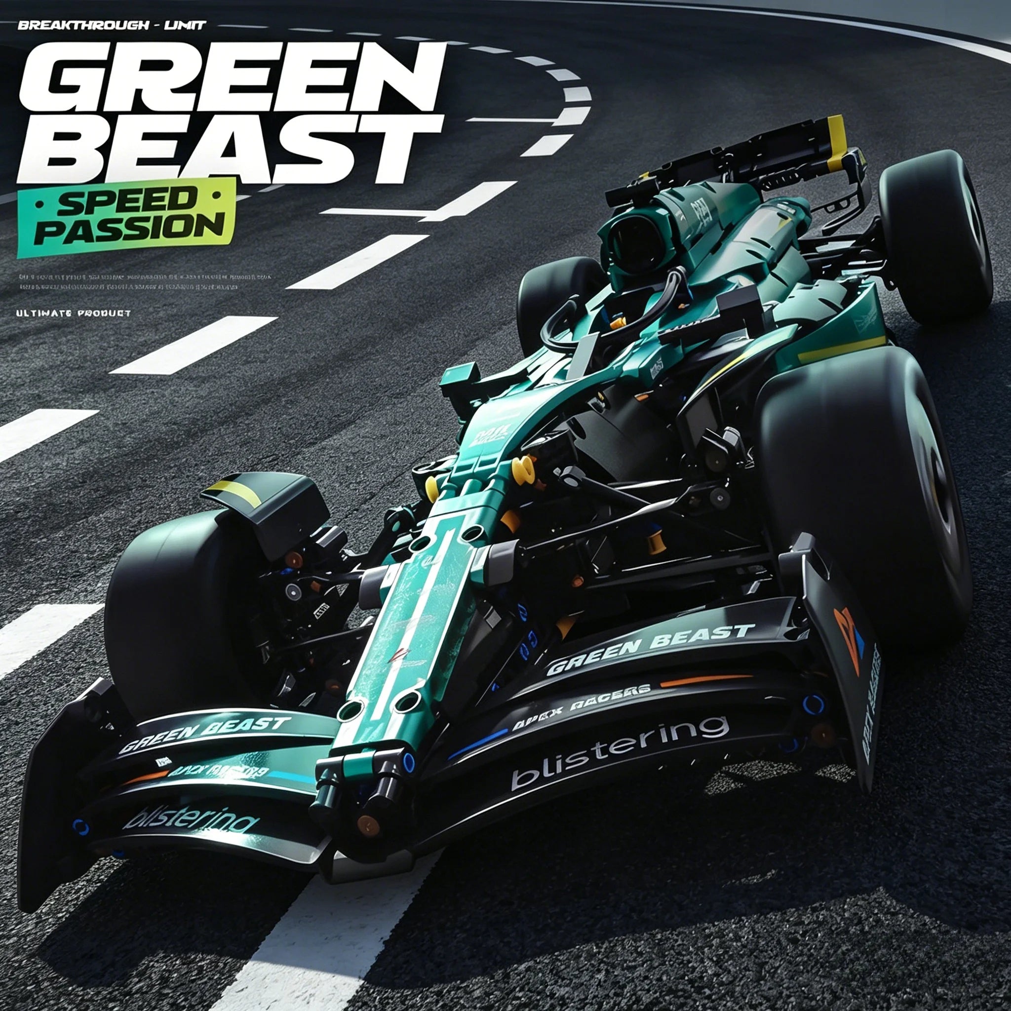 Designer Technical Car Blocks Green Speed Vechiel Sport Racing Hypercar Creative Model Building Bricks Toys DIY Gifts