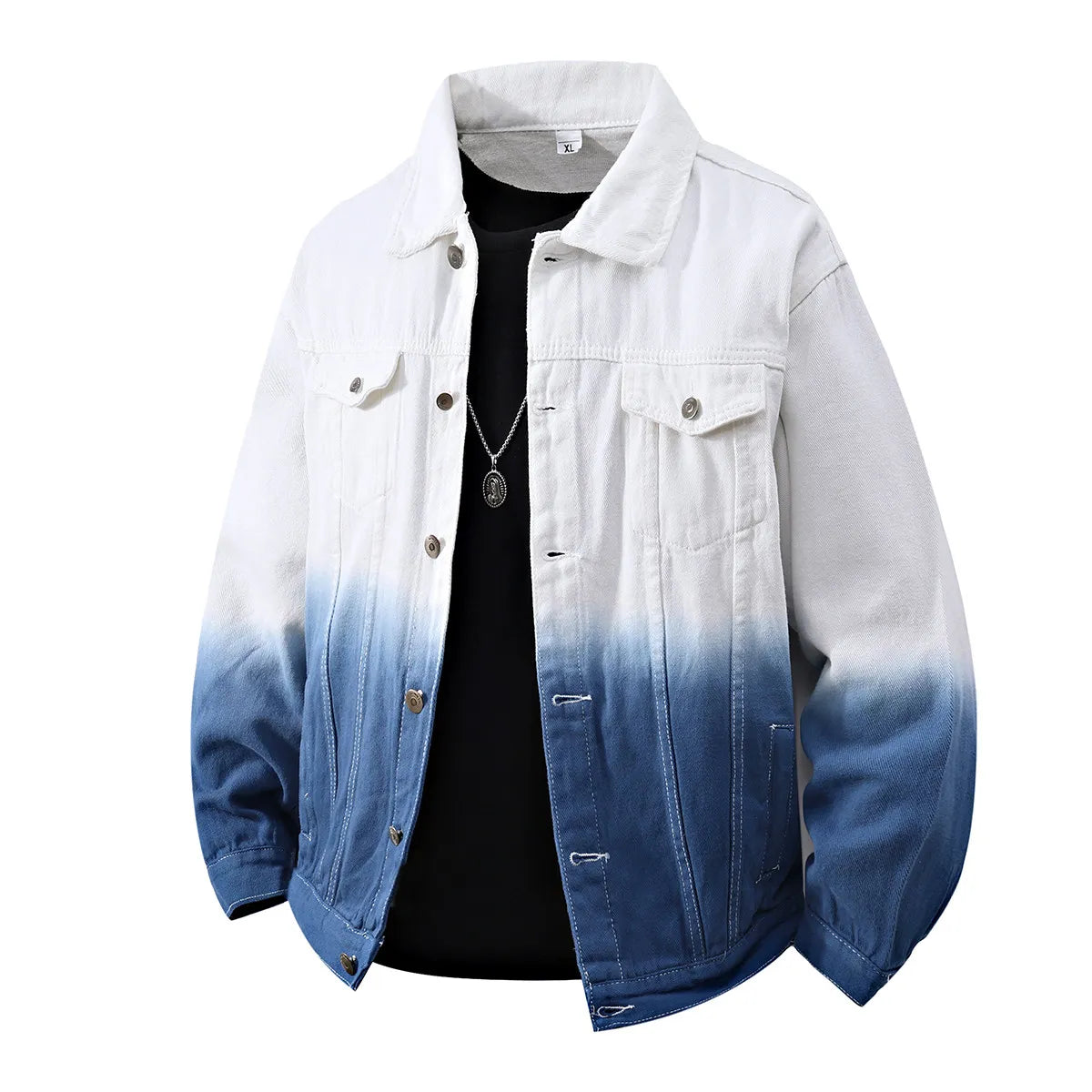 Men High Quality Cotton Denim Jacket Spring Autumn Youth Hip Hop Streetwear Tie Dye Gradient Jeans Youth Cowboy Loose Top Coat