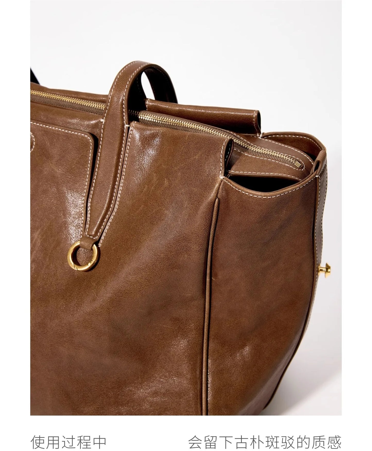 Songmont Travel Bag Vegetable Tanned Cowhide Tote Shoulder Handbag