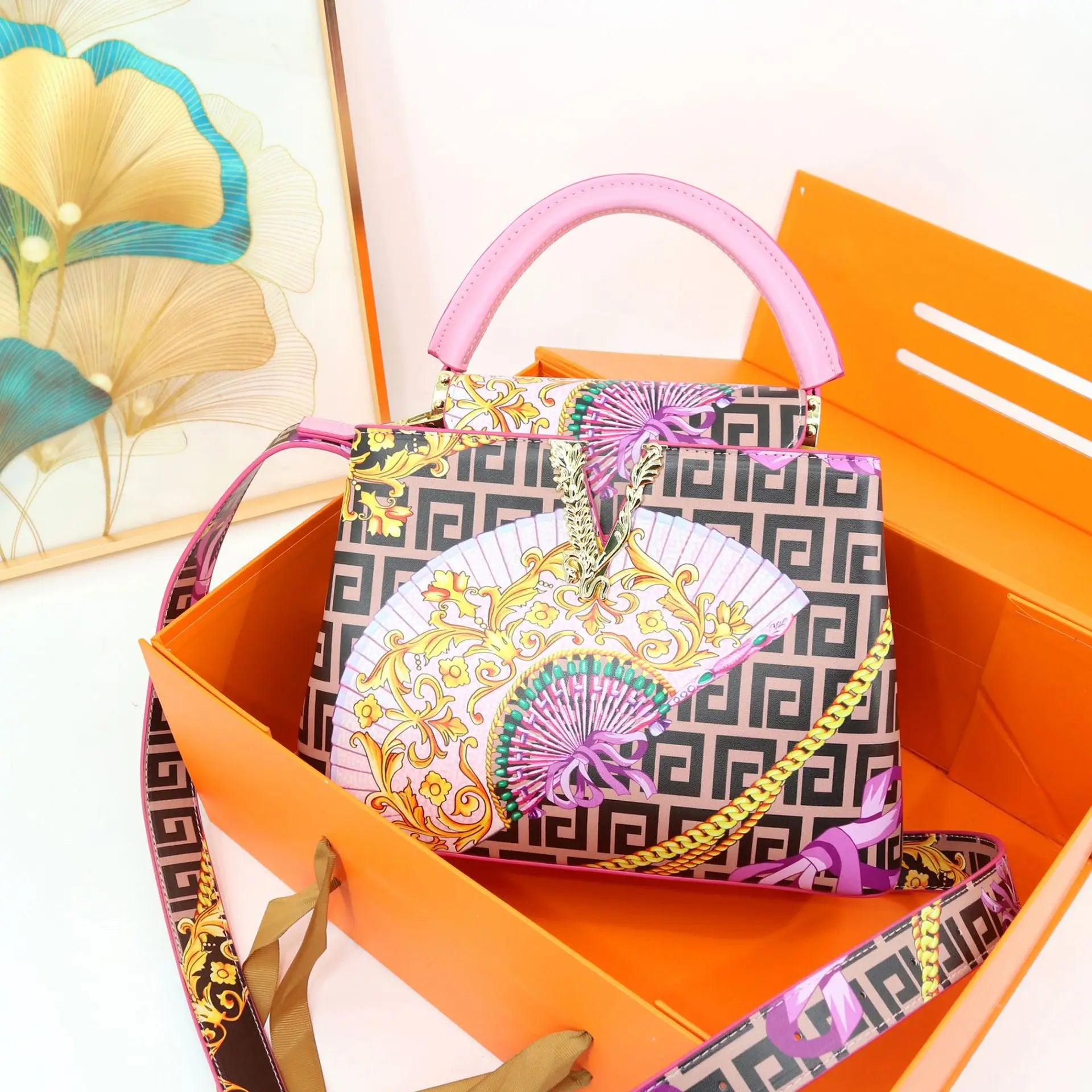 Ins Famous Fashion Classic Printed PU Leather Women's Handbags – Luxury Elegant Shoulder Crossbody Top Handle Bag