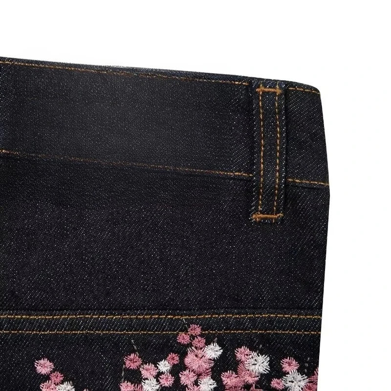 Y2K Harajuku Wide-Leg Jeans | Vintage Plum Blossom Embroidery