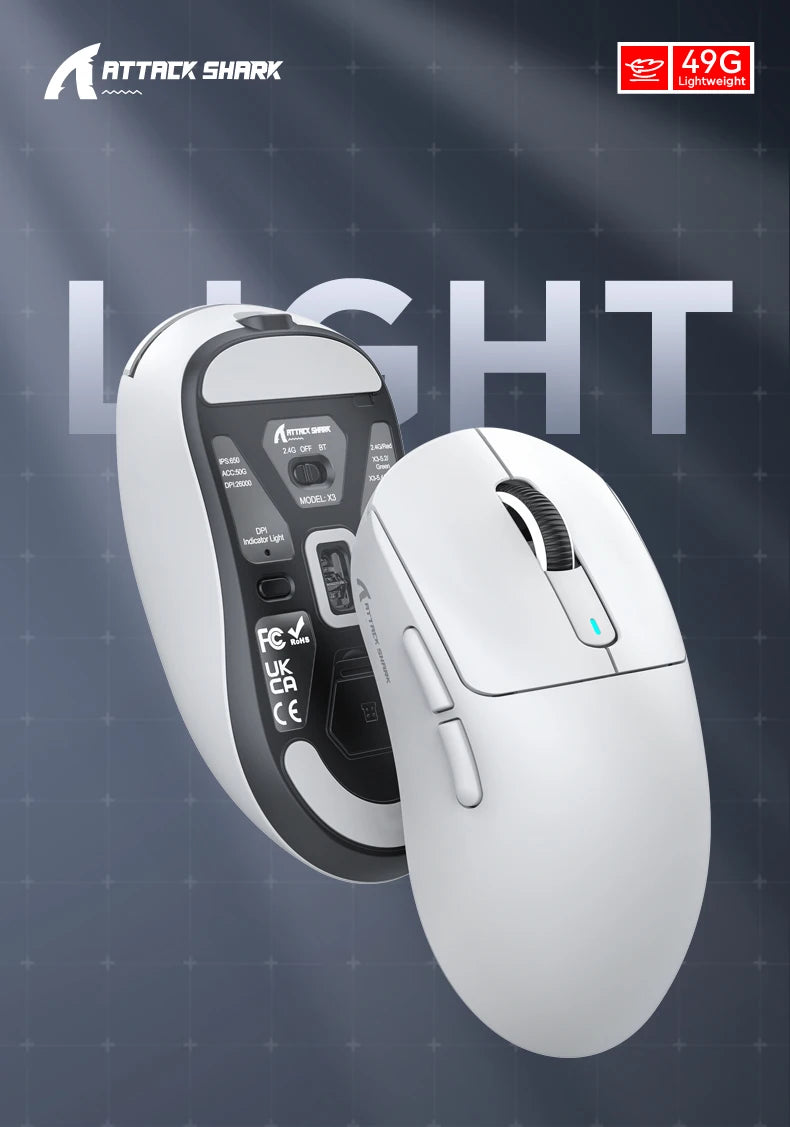 Attack Shark X3 PixArt PAW3395 Bluetooth Mouse,26000dpi,Wireless Tri-Mode Connection,Lightweight Macro Gaming Mouse