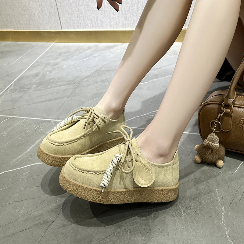 AIYUQI Women's Suede Leather Platform Loafers – British Style