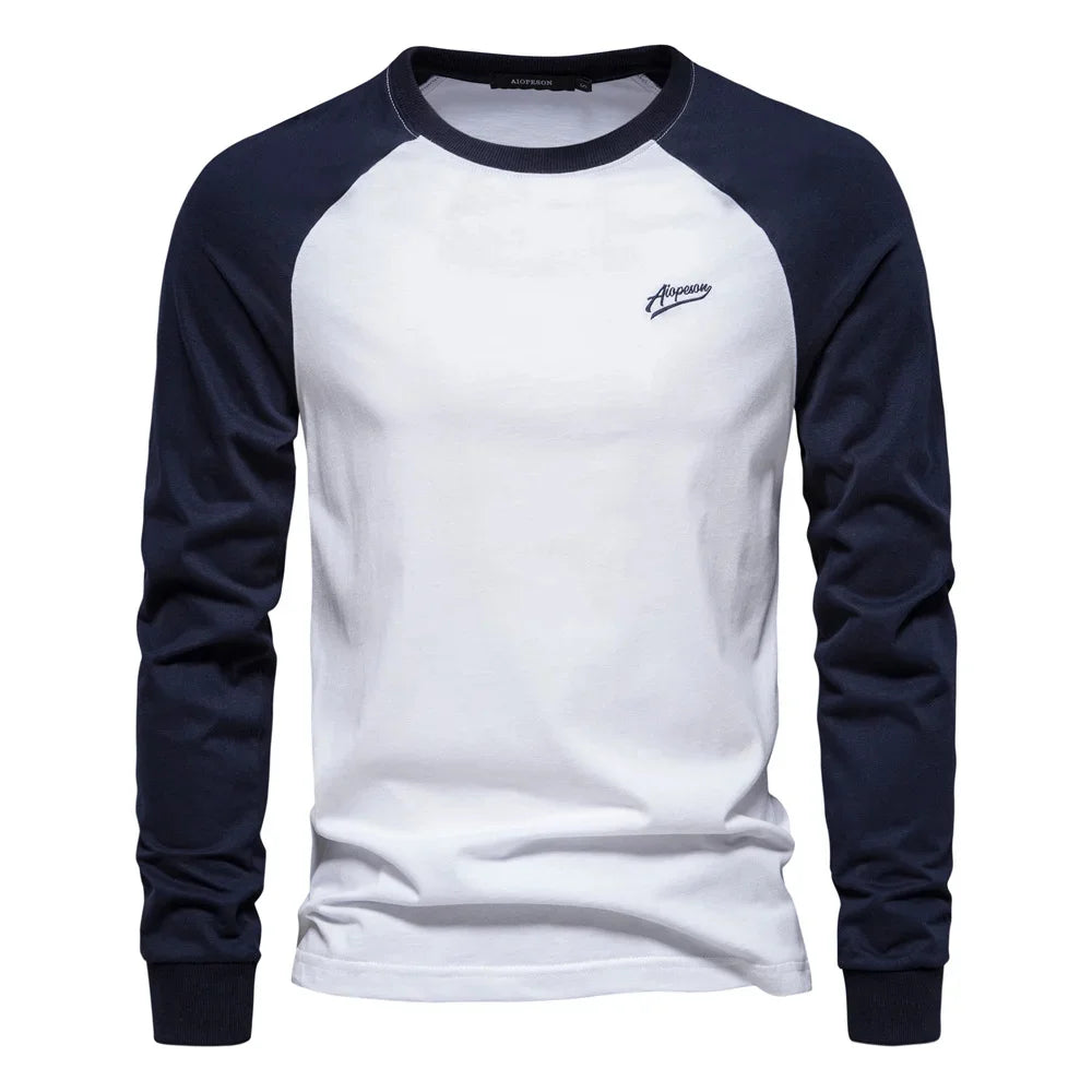 Men's Premium  Cotton Long Sleeve Patchwork T-Shirt