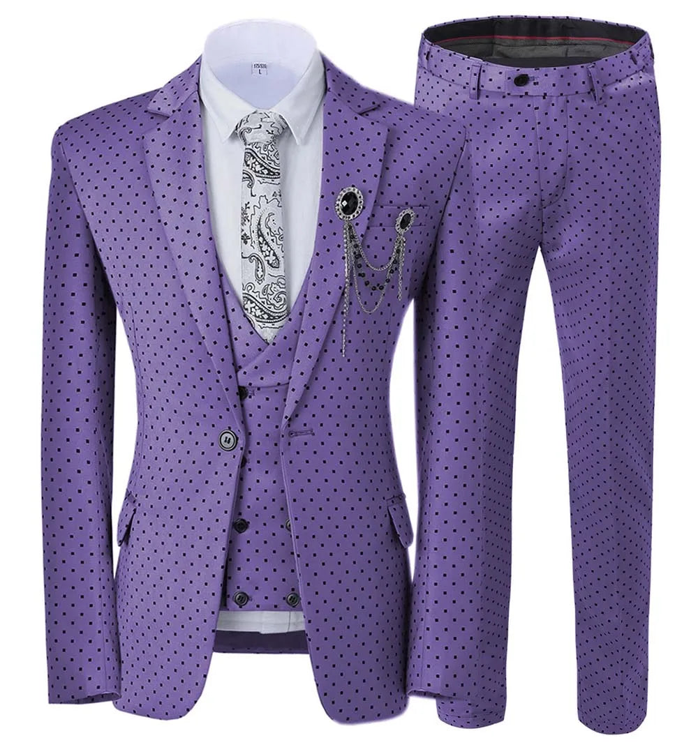 Men’s Slim Fit 3-Piece Patterned Suit