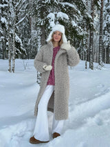 Gray Wool-Blend Faux Fur Maxi Coat