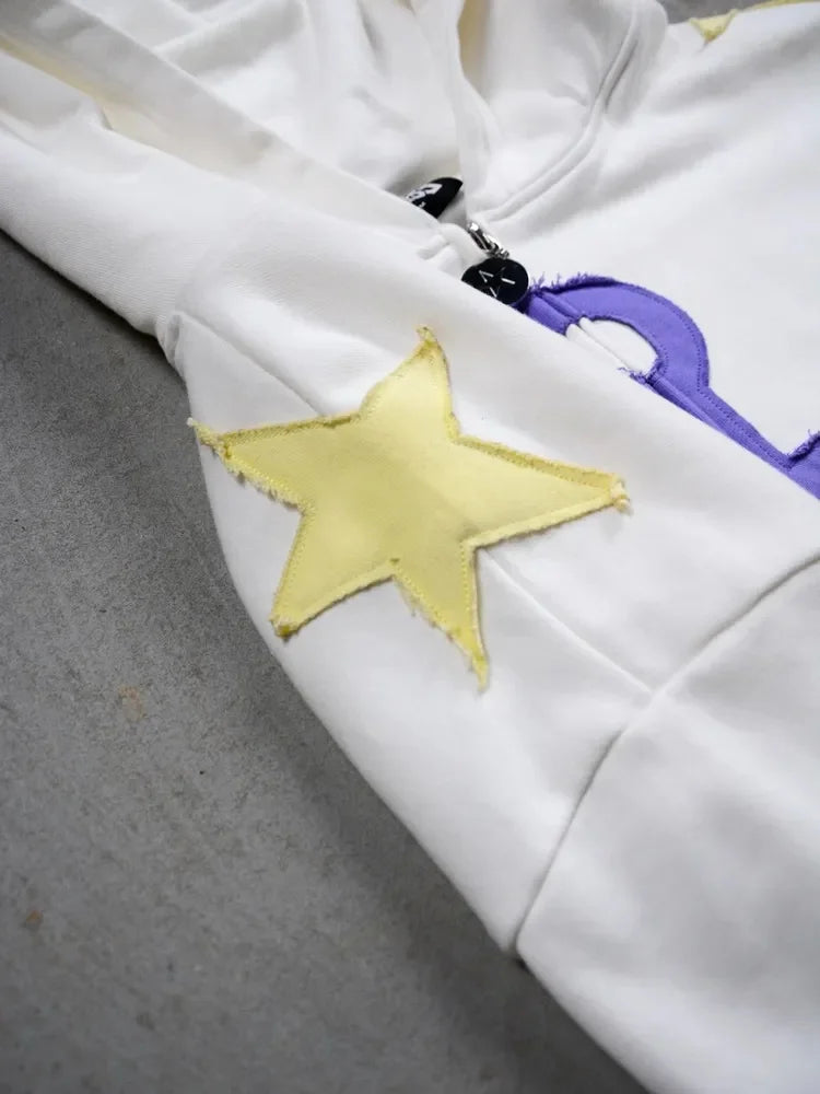 Women Shahzad Clothing Joestar Style Zip Hoodies Men JoJo Light Blue Star Tusk Print Oversized Embroidery Couple Sweatshirt Tops
