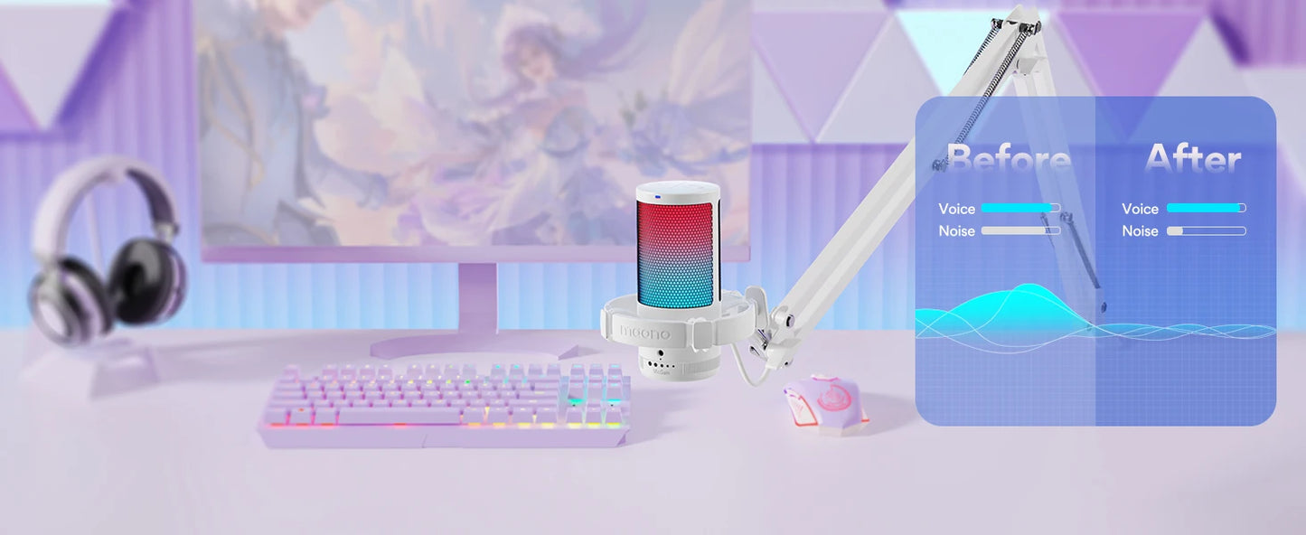 Maono Gamerwave DGM20S USB Microphone Gaming Mic Condenser Mic RGB Mic Noise Canceling Mic with Mic Gain RGB Light One Key Mute