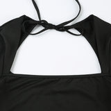 Autumn Black Square-Neck Backless Mini Dress - Long Sleeve Slim Fit Streetwear