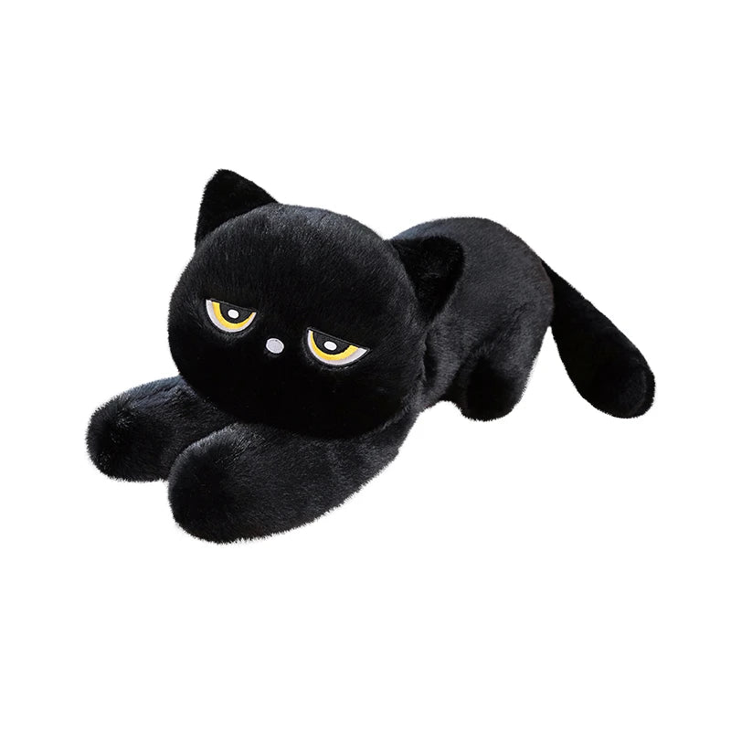 Black Cat Plush Pillow Soft Stuffed Lying Cat Cushion Cute Sleeping Cat Design Lovely Birthday Gift Idea for Cat Lovers