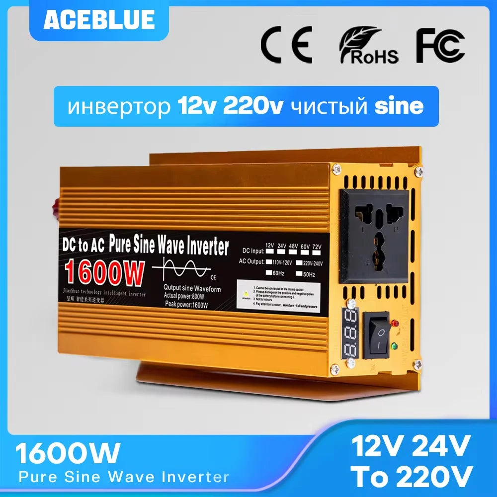 Pure Sine Wave Inverter 12V/24V to 220V | 1600W–3000W