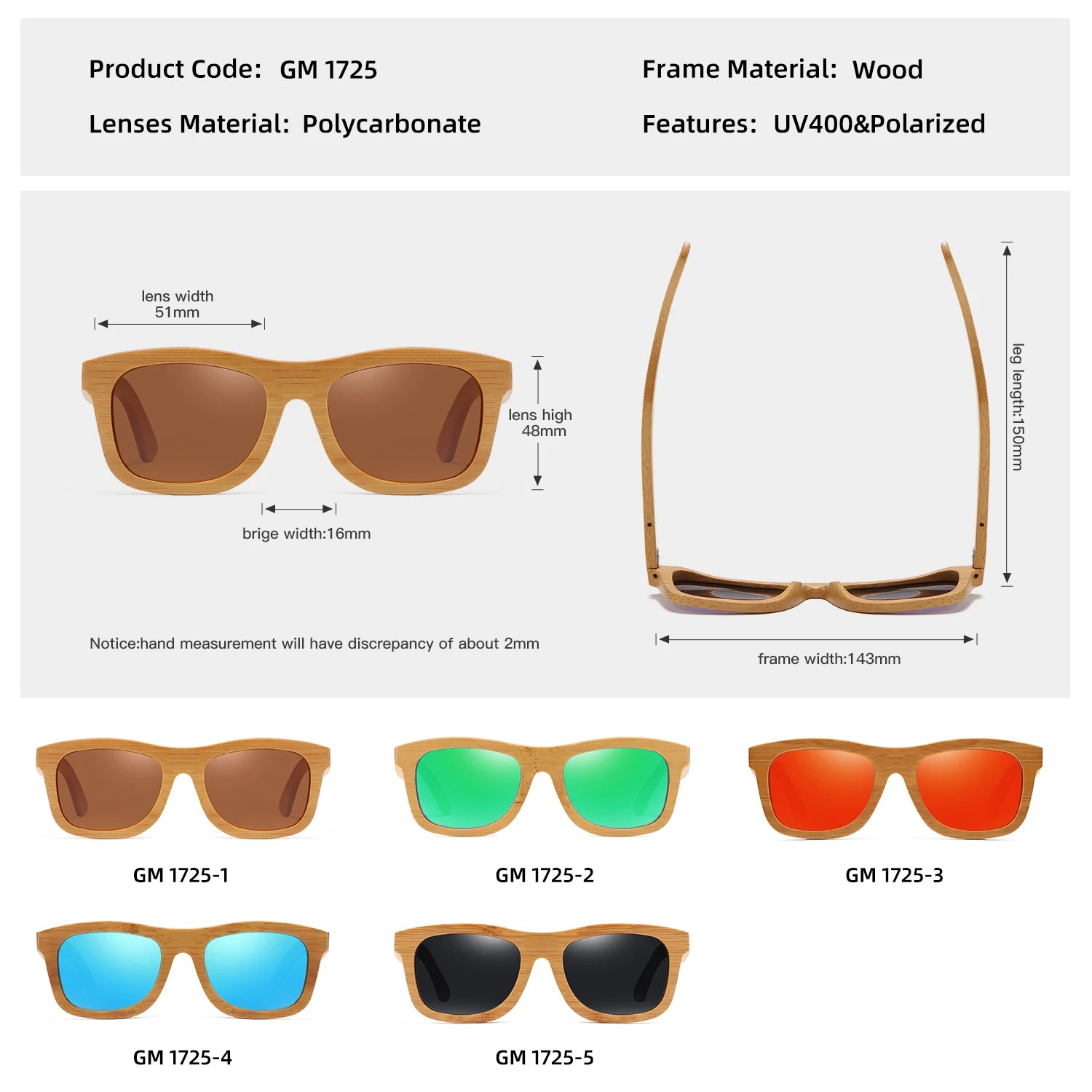 GM - Vintage Bamboo And Wood Sunglasses, Handmade,, Fashion, Sports Glasses,1725VIP
