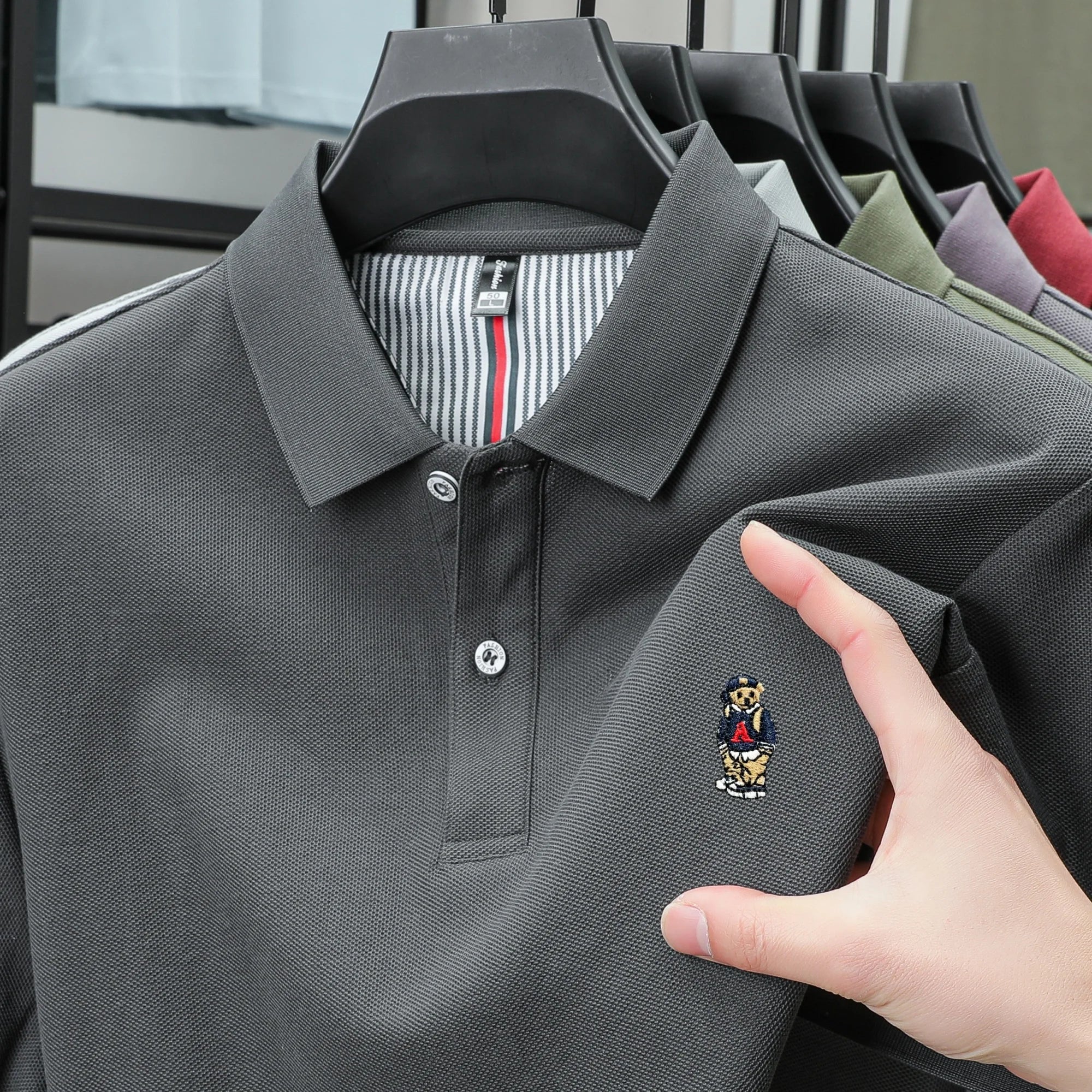 Men's Cotton Bear Embroidery Polo | Korean Style